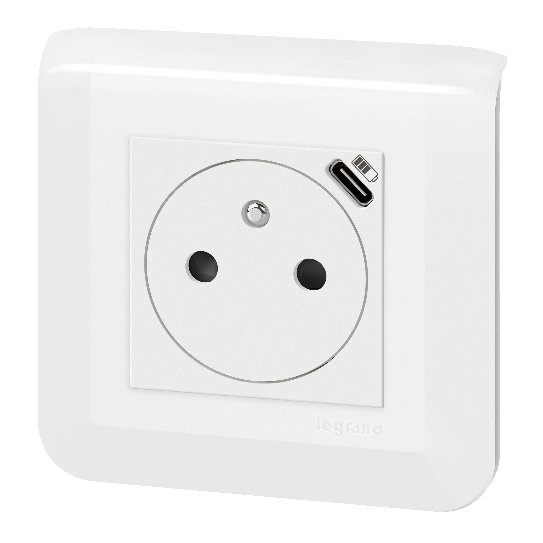 Prise courant 2+T avec chargeur integré complet mosaïc legrand