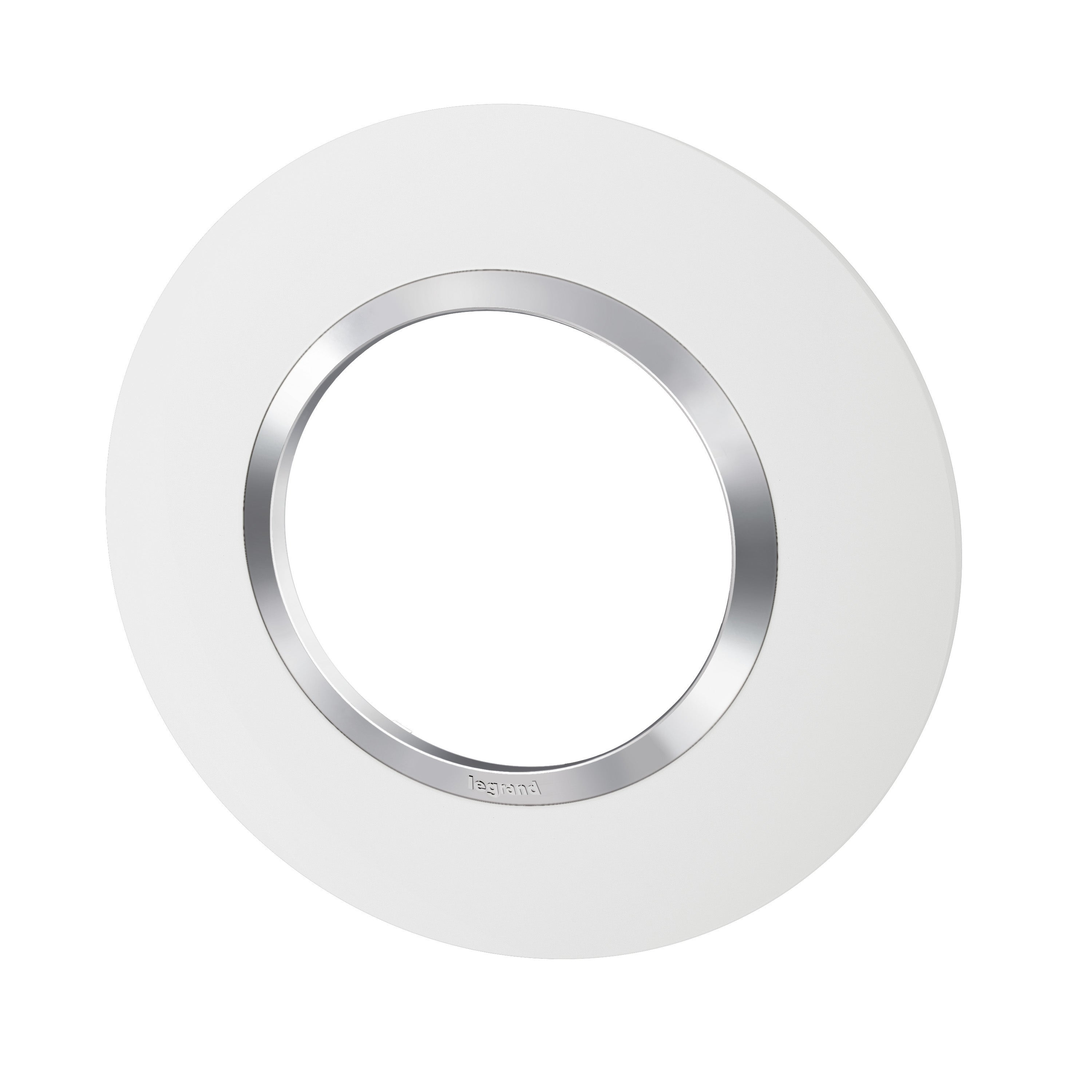 Plaque ronde Dooxie 1 poste – finition blanc avec bague effet chrome Legrand