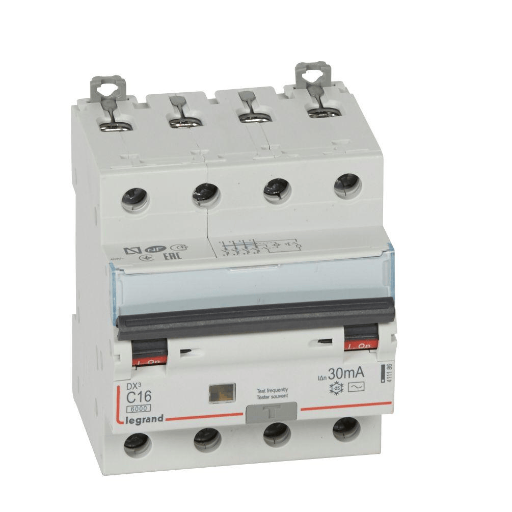 Disjoncteur différentiel monobloc DX³ 4P 16A - 30mA LEGRAND