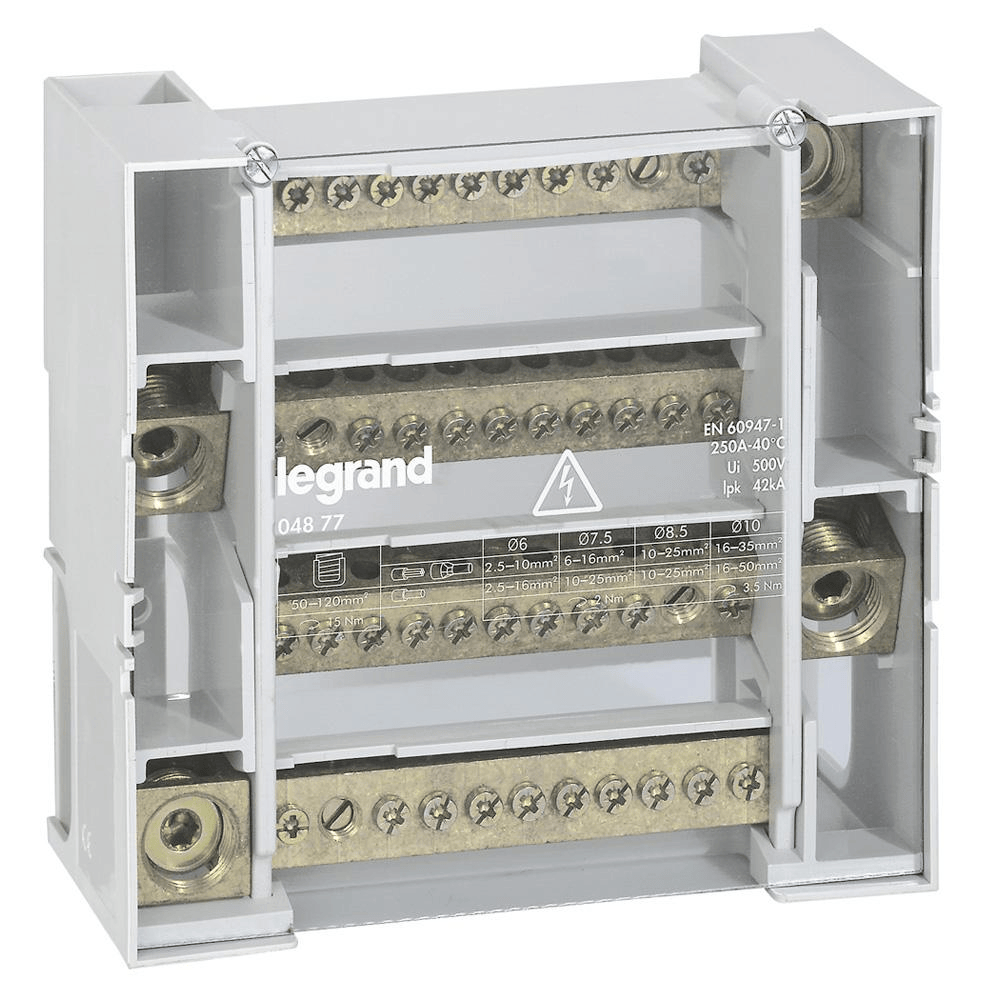 Répartiteur modulaire monobloc tétrapolaire à bornes - 250A - 9 modules legrand