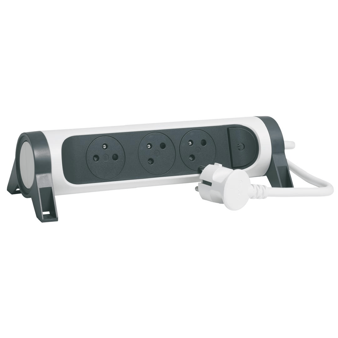 Rallonge multiprise rotative avec 3 prises de courant Surface , interrupteur et cordon 1,5m - blanc et gris foncé legrand