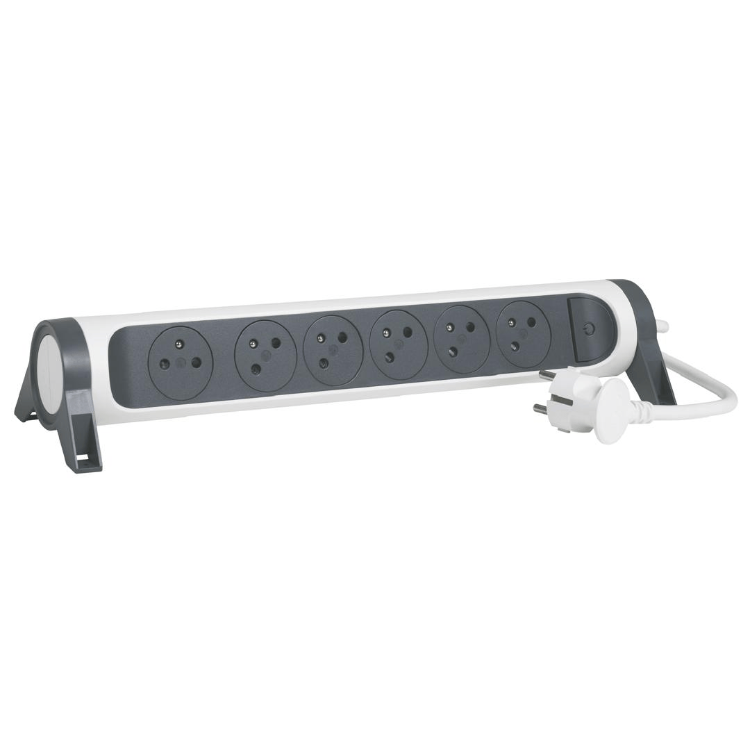 Rallonge multiprise rotative avec 6 prises de courant Surface , interrupteur et cordon 1,5m - blanc et gris foncé Legrand