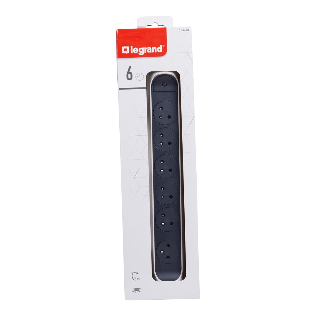 Rallonge multiprise rotative avec 6 prises de courant Surface , interrupteur et cordon 3m - blanc et gris foncé Legrand