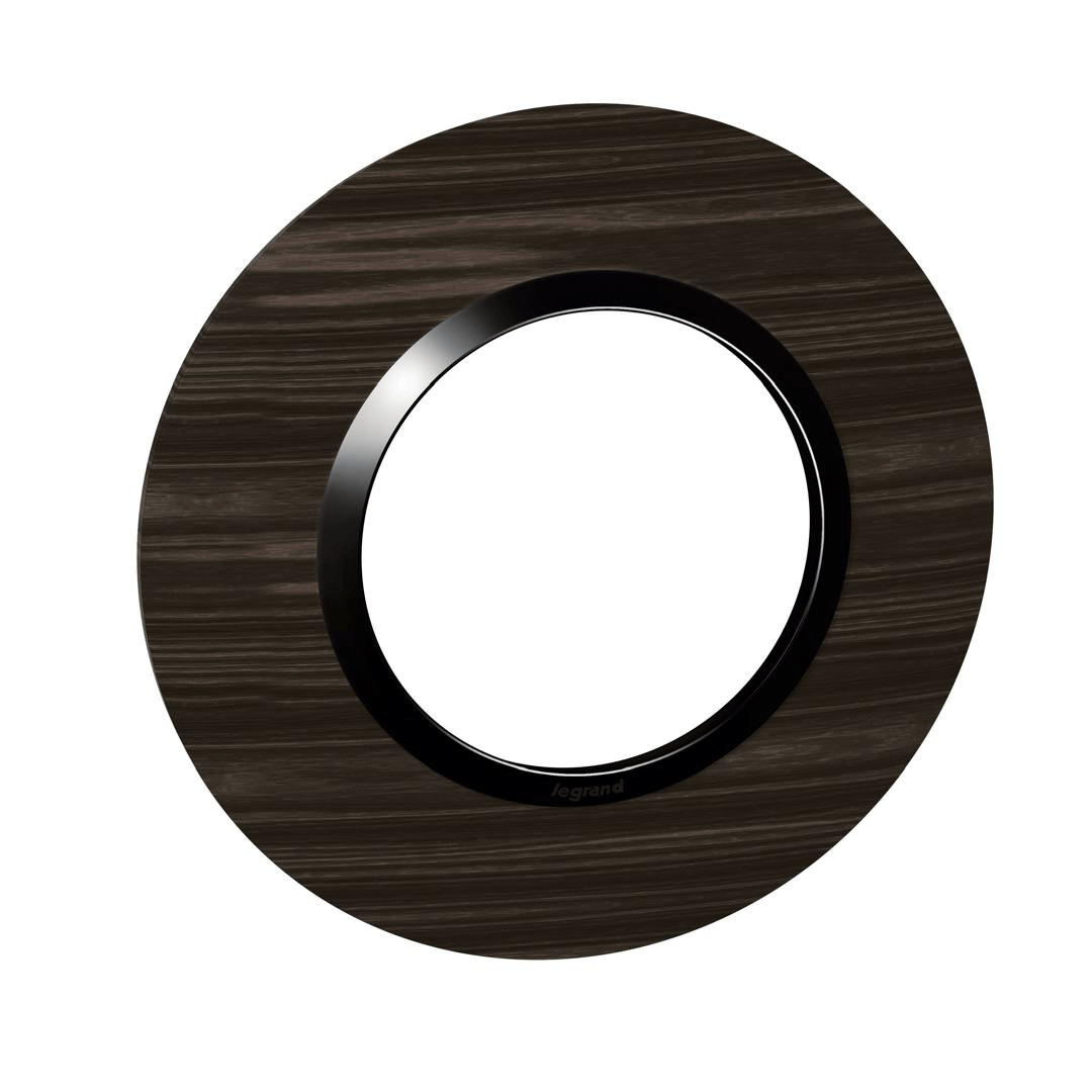 Plaque ronde dooxie 1 poste finition effet bois ébène Legrand