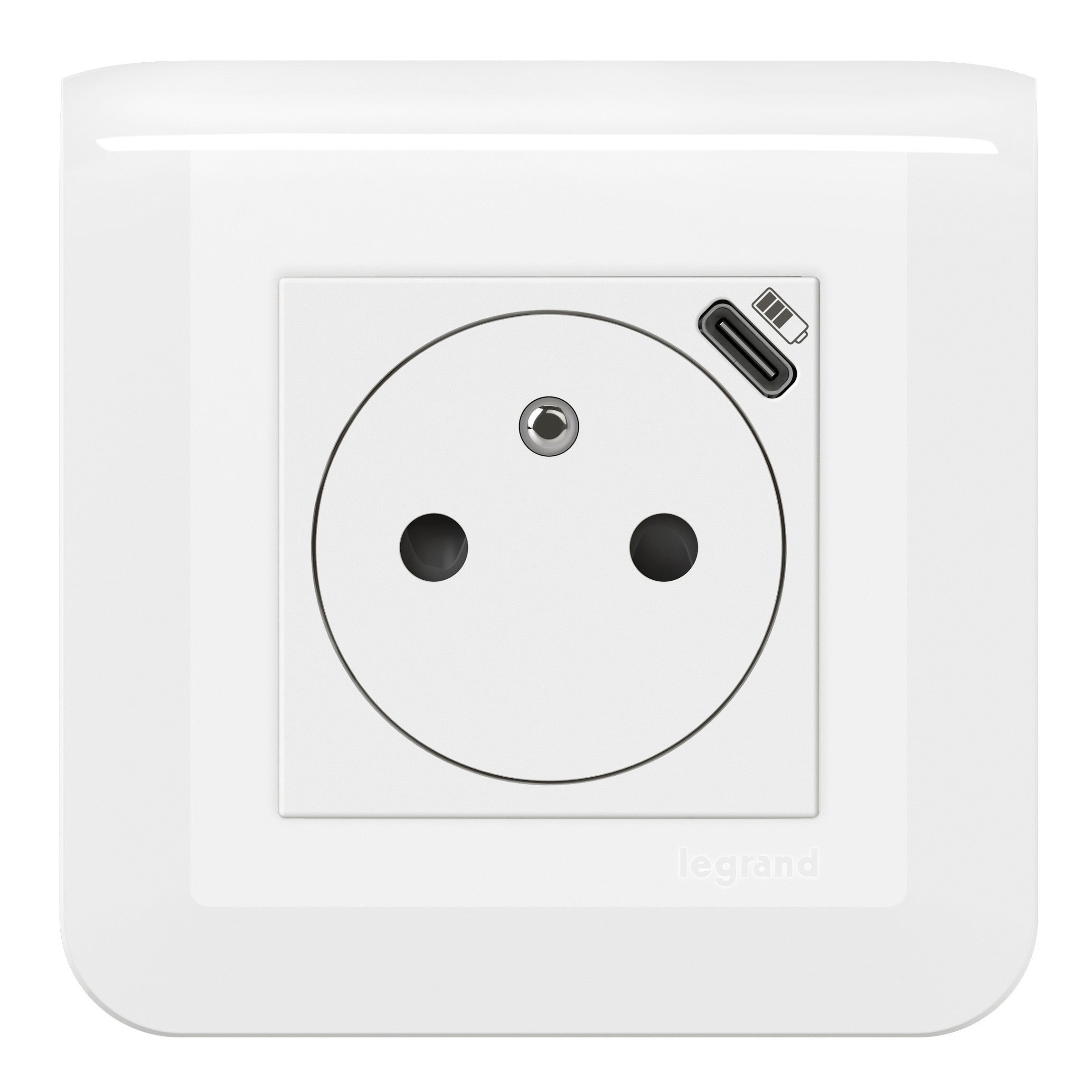 Prise courant 2+T avec chargeur integré complet mosaïc legrand