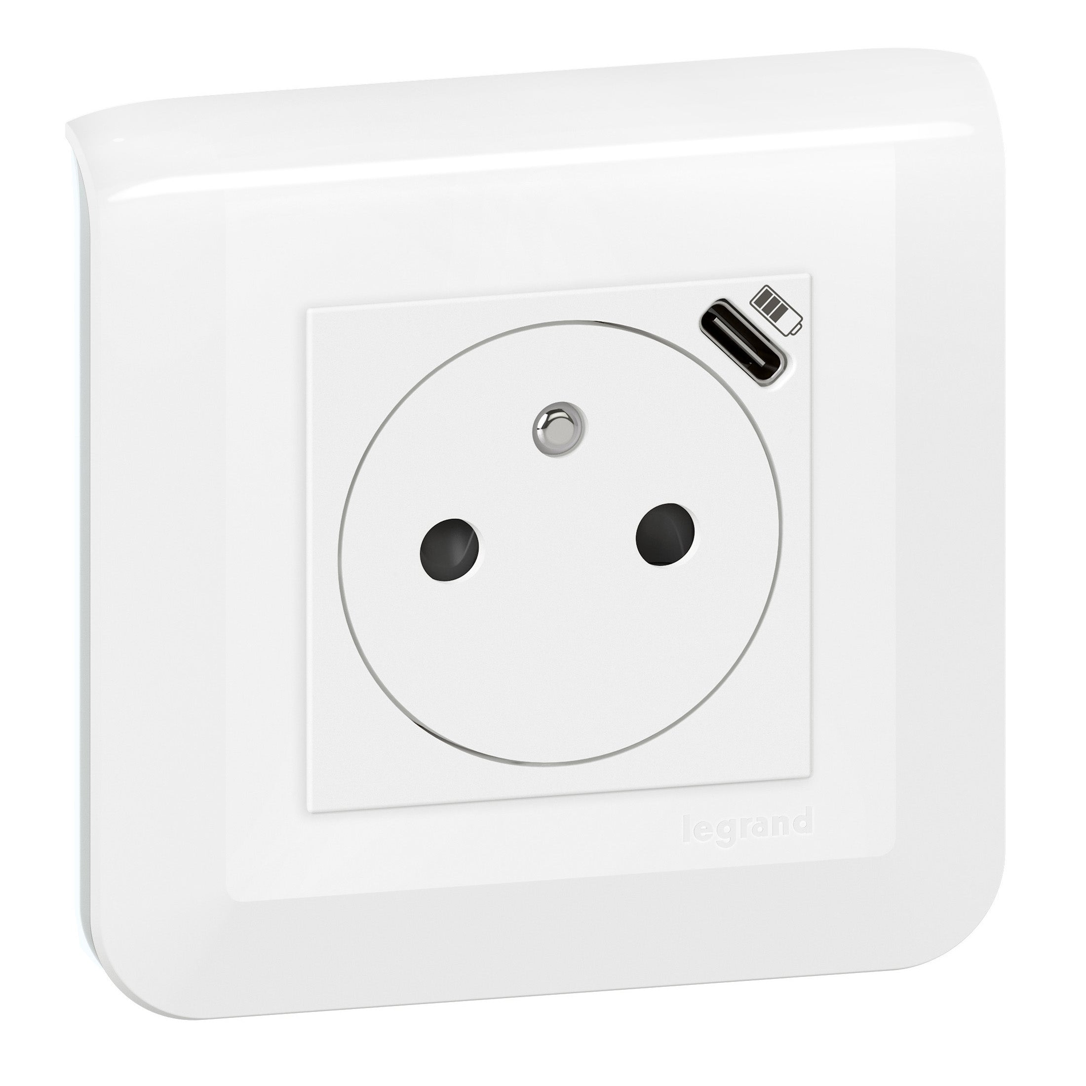 Prise courant 2+T avec chargeur integré complet mosaïc legrand
