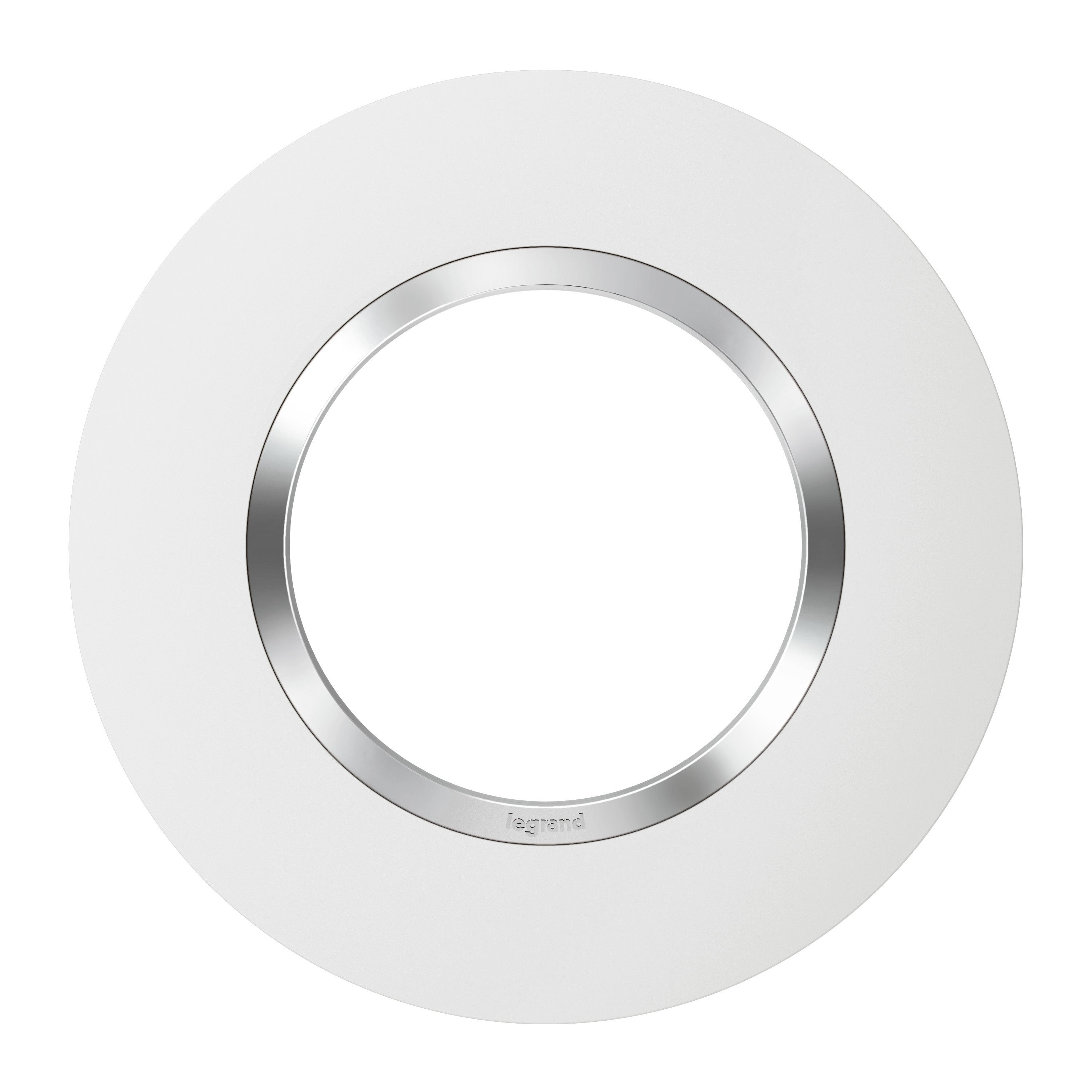 Plaque ronde Dooxie 1 poste – finition blanc avec bague effet chrome Legrand