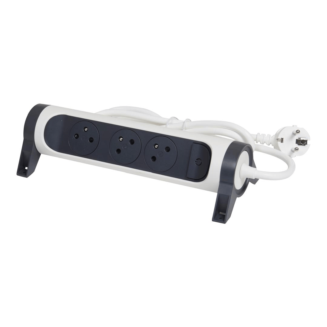 Rallonge multiprise rotative avec 3 prises de courant Surface , interrupteur et cordon 1,5m - blanc et gris foncé legrand