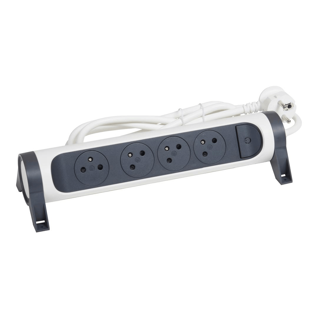 Rallonge multiprise rotative avec 4 prises de courant Surface , interrupteur et cordon 1,5m - blanc et gris foncé Legrand
