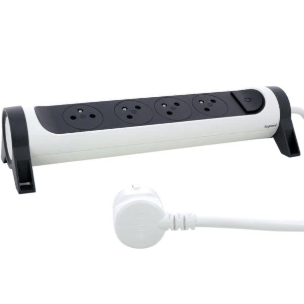 Rallonge multiprise rotative avec 4 prises de courant Surface , interrupteur et cordon 1,5m - blanc et gris foncé Legrand