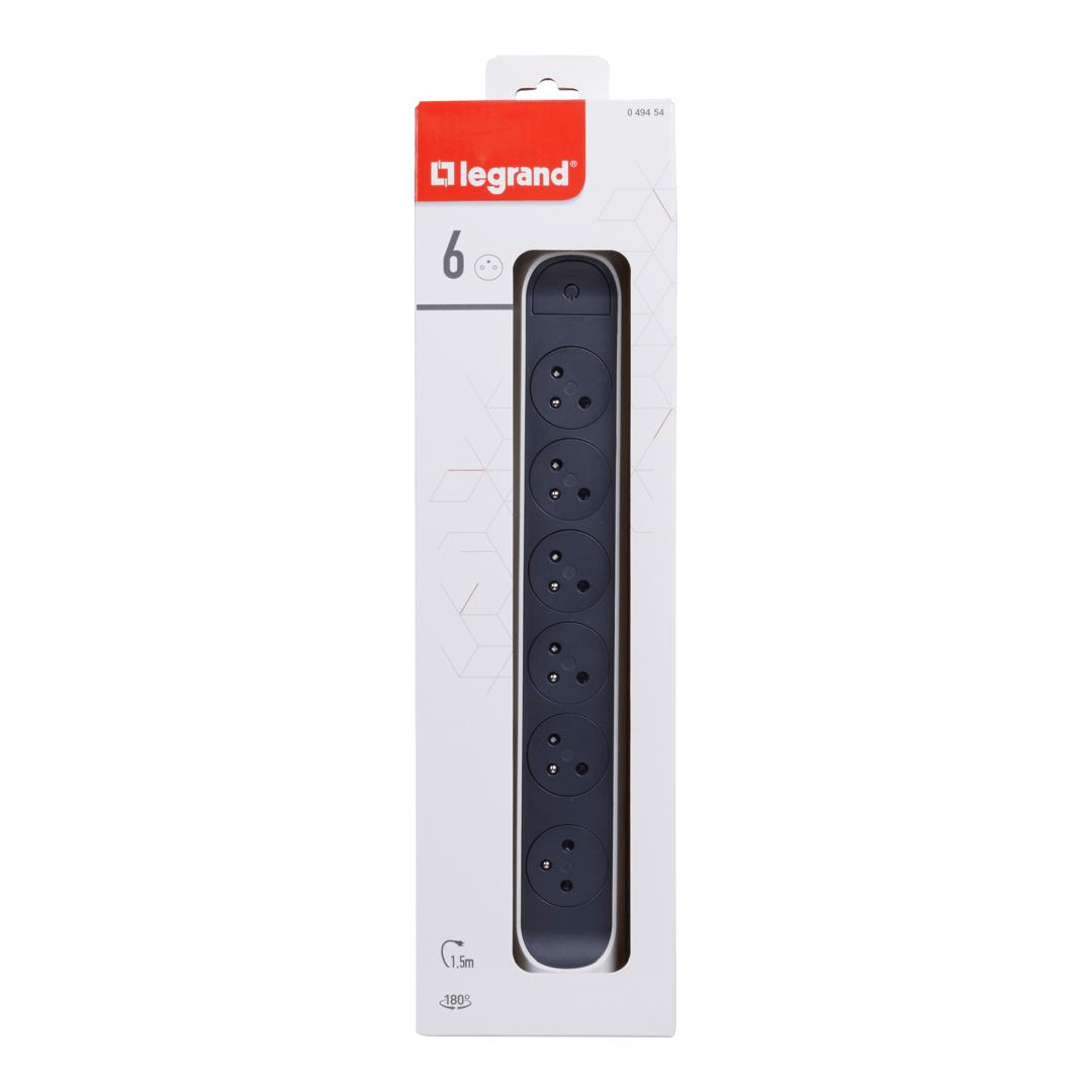 Rallonge multiprise rotative avec 6 prises de courant Surface , interrupteur et cordon 1,5m - blanc et gris foncé Legrand