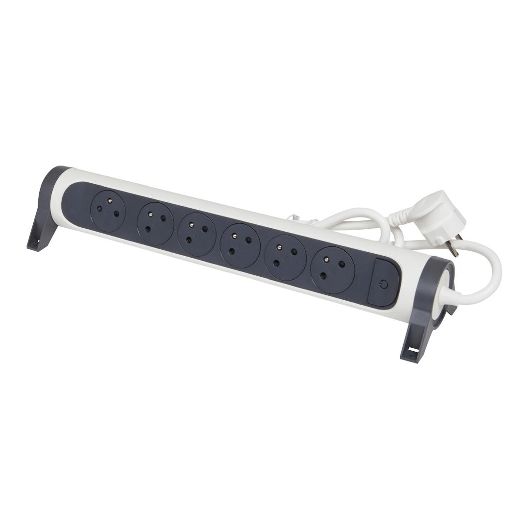 Rallonge multiprise rotative avec 6 prises de courant Surface , interrupteur et cordon 1,5m - blanc et gris foncé Legrand