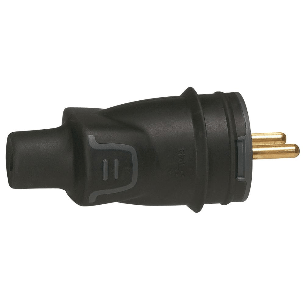 Fiche mâle borne à vis 2P+T 16A IK08 IP44 à sortie droite Legrand