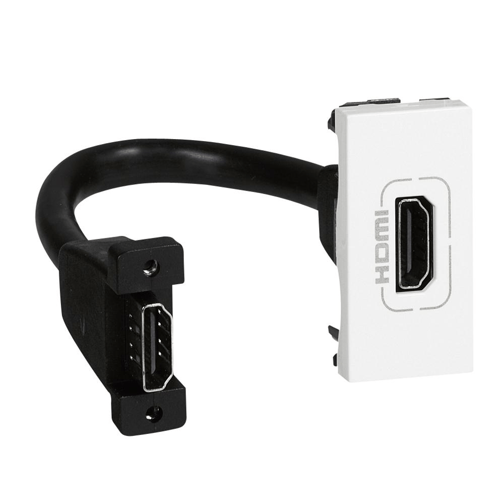 Prise HDMI Type‑A 2.0 préconnectorisée – Mosaic – 1 module – Blanc Legrand