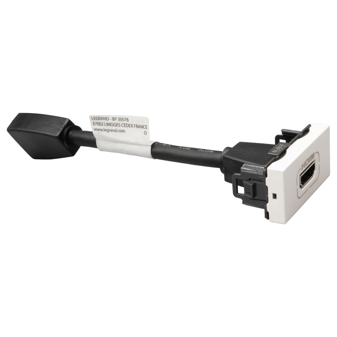 Prise HDMI Type‑A 2.0 préconnectorisée – Mosaic – 1 module – Blanc Legrand