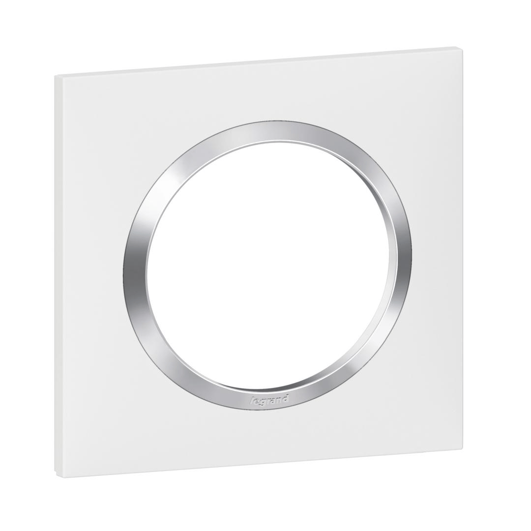 Plaque carrée dooxie 1 poste blanc avec bague effet chrome Legrand