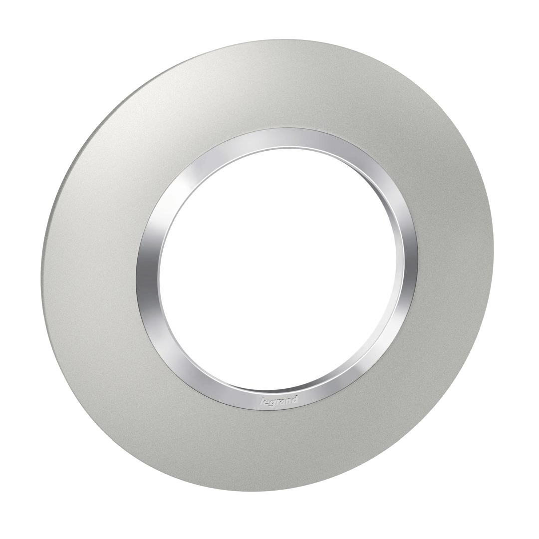 Plaque ronde dooxie 1 poste finition effet aluminium avec bague effet chrome Legrand